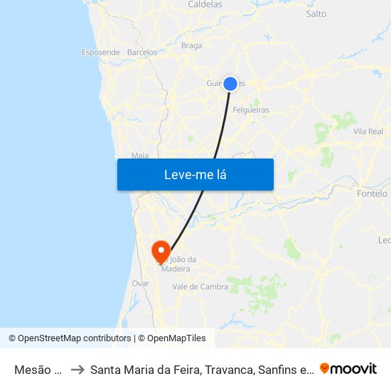 Mesão Frio to Santa Maria da Feira, Travanca, Sanfins e Espargo map