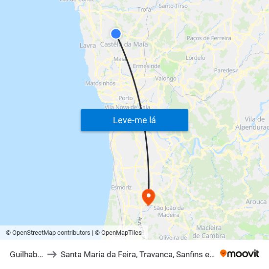 Guilhabreu to Santa Maria da Feira, Travanca, Sanfins e Espargo map