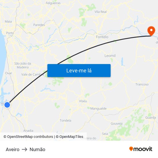 Aveiro to Numão map