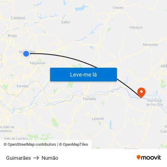 Guimarães to Numão map