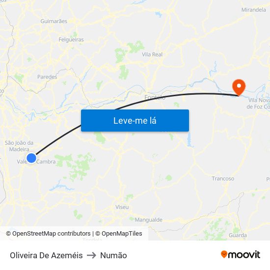 Oliveira De Azeméis to Numão map
