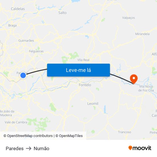 Paredes to Numão map