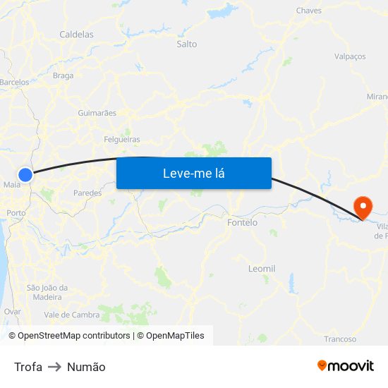 Trofa to Numão map