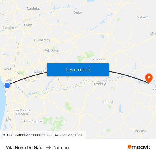 Vila Nova De Gaia to Numão map