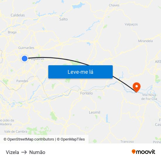 Vizela to Numão map