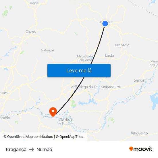 Bragança to Numão map