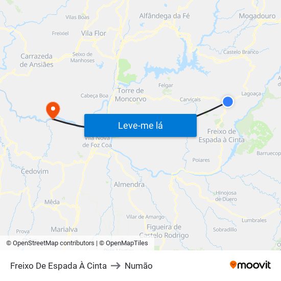 Freixo De Espada À Cinta to Numão map