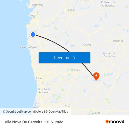 Vila Nova De Cerveira to Numão map