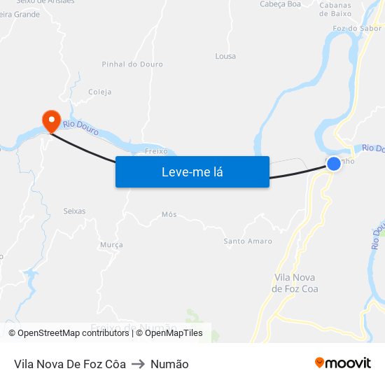 Vila Nova De Foz Côa to Numão map