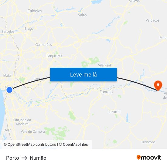 Porto to Numão map