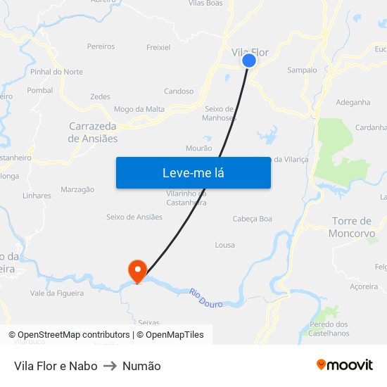 Vila Flor e Nabo to Numão map