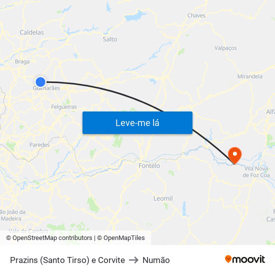 Prazins (Santo Tirso) e Corvite to Numão map
