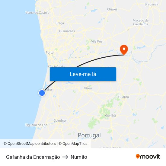 Gafanha da Encarnação to Numão map