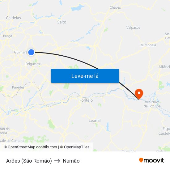 Arões (São Romão) to Numão map