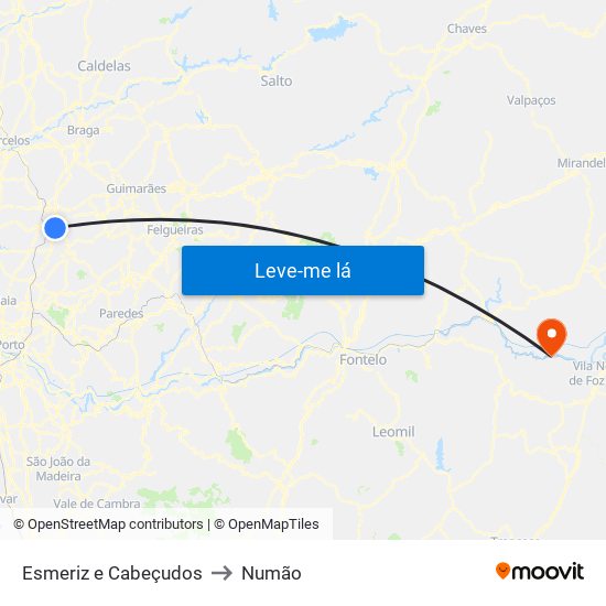 Esmeriz e Cabeçudos to Numão map