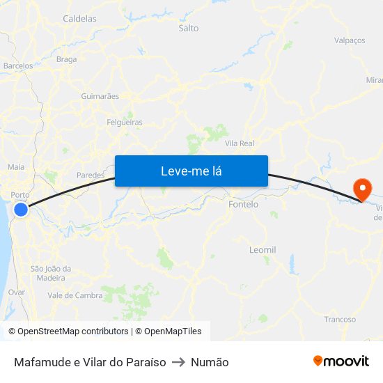 Mafamude e Vilar do Paraíso to Numão map