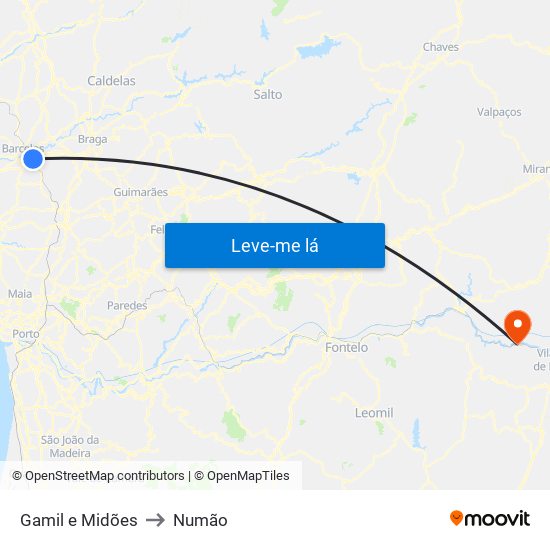 Gamil e Midões to Numão map