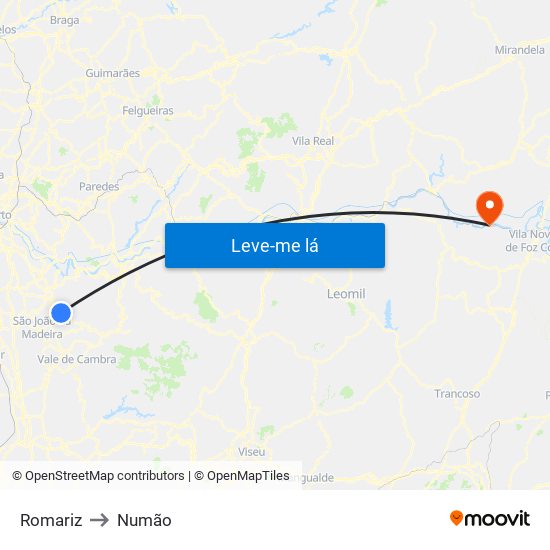 Romariz to Numão map