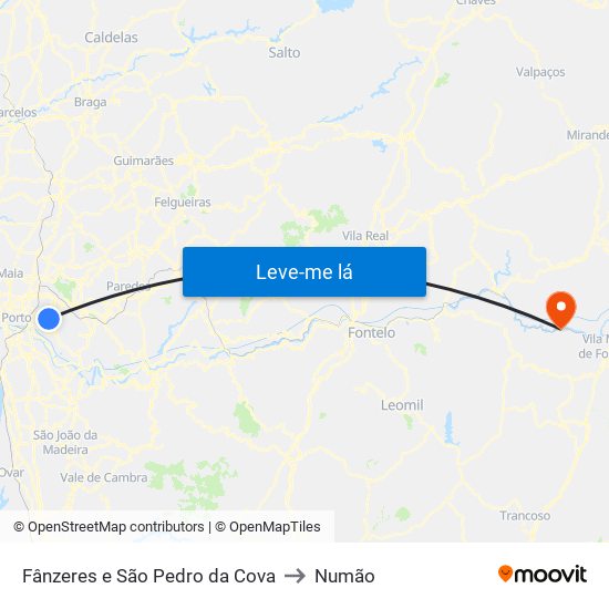 Fânzeres e São Pedro da Cova to Numão map