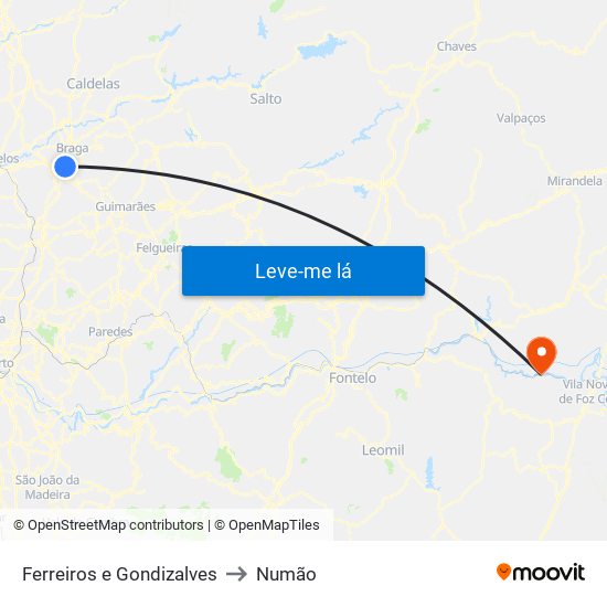 Ferreiros e Gondizalves to Numão map