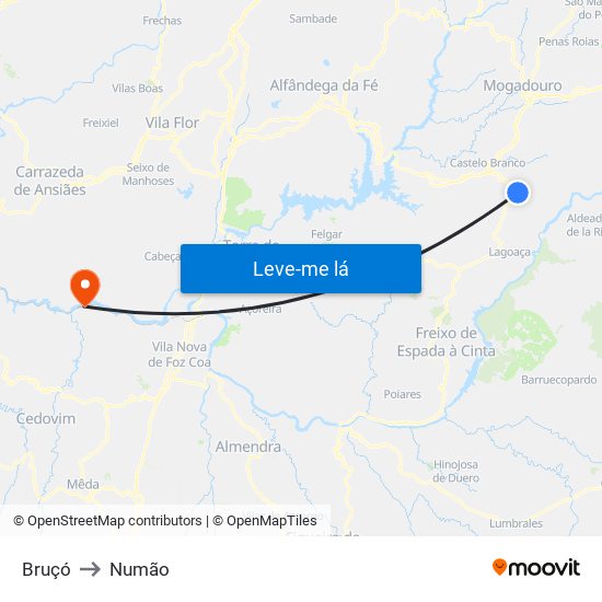Bruçó to Numão map