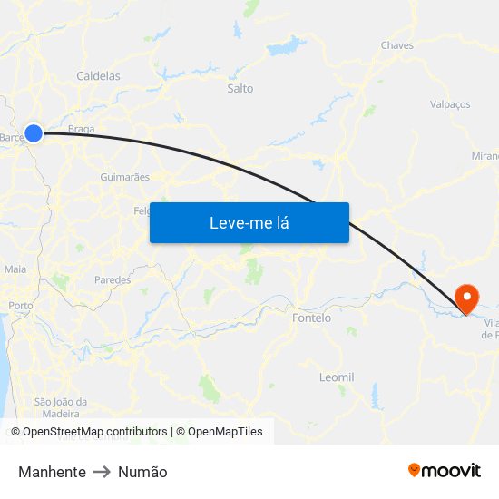 Manhente to Numão map