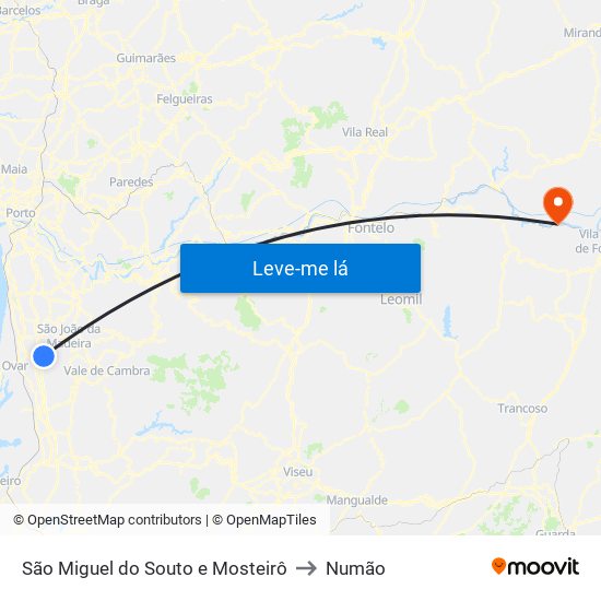 São Miguel do Souto e Mosteirô to Numão map