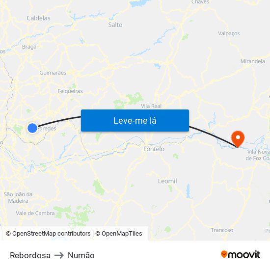 Rebordosa to Numão map