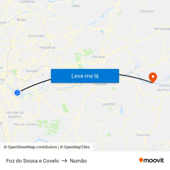 Foz do Sousa e Covelo to Numão map
