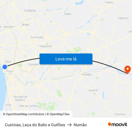 Custóias, Leça do Balio e Guifões to Numão map