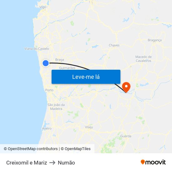 Creixomil e Mariz to Numão map