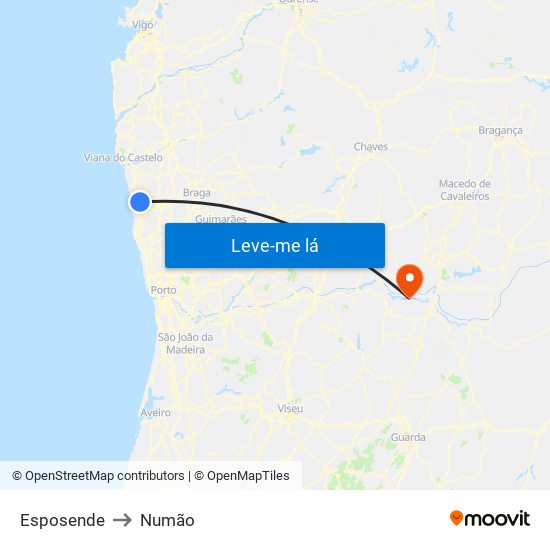 Esposende to Numão map