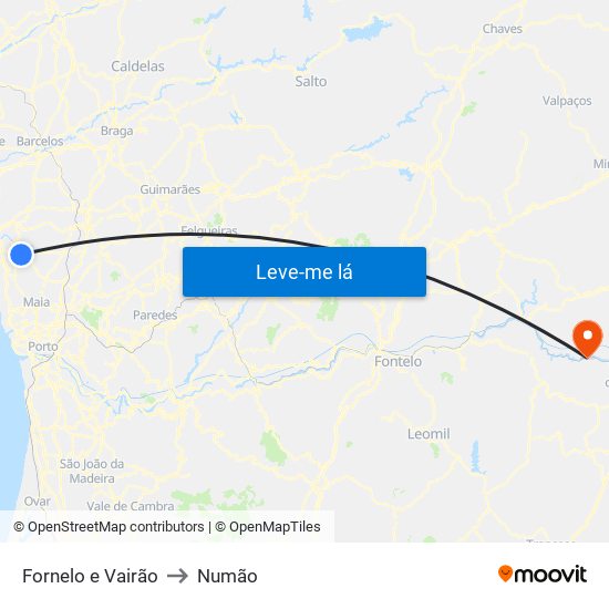 Fornelo e Vairão to Numão map