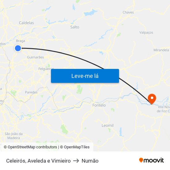 Celeirós, Aveleda e Vimieiro to Numão map
