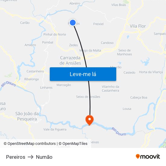 Pereiros to Numão map