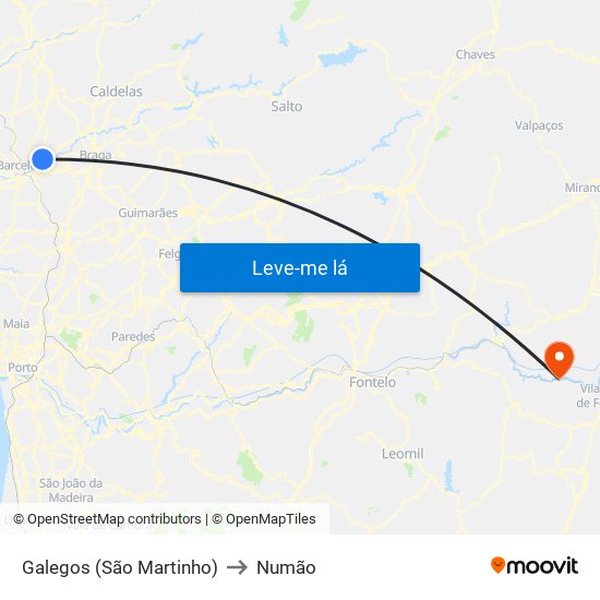 Galegos (São Martinho) to Numão map