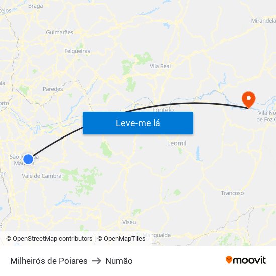 Milheirós de Poiares to Numão map