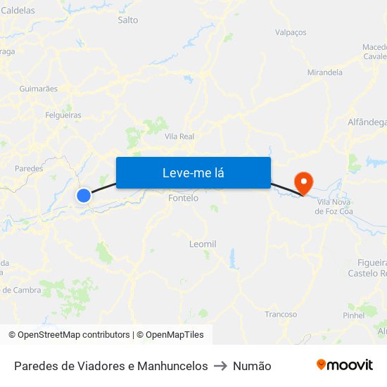 Paredes de Viadores e Manhuncelos to Numão map