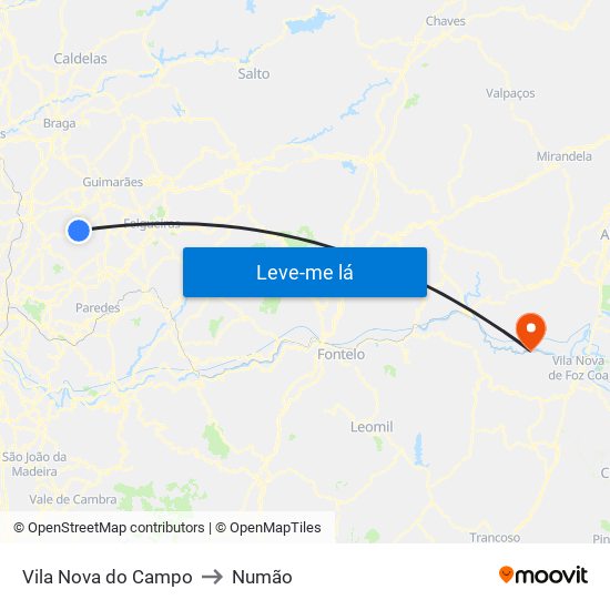 Vila Nova do Campo to Numão map