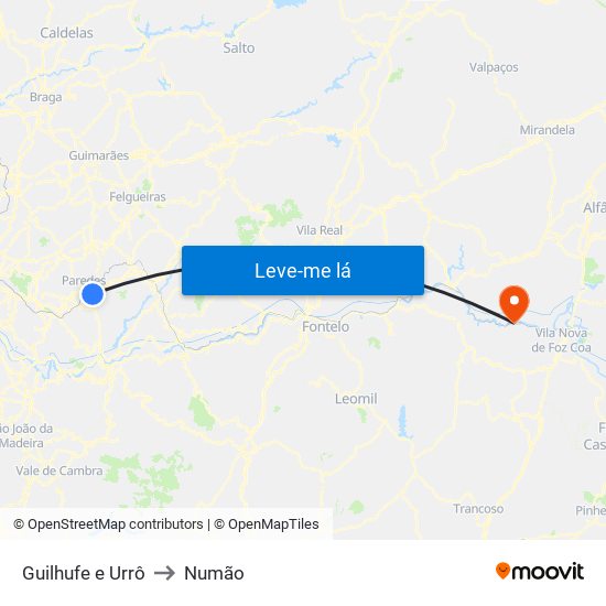 Guilhufe e Urrô to Numão map