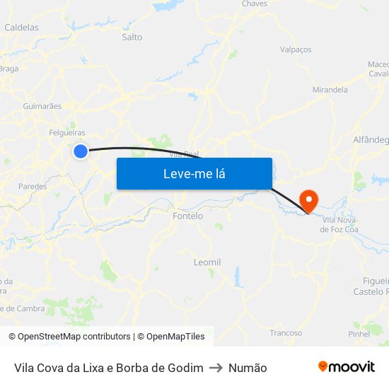Vila Cova da Lixa e Borba de Godim to Numão map