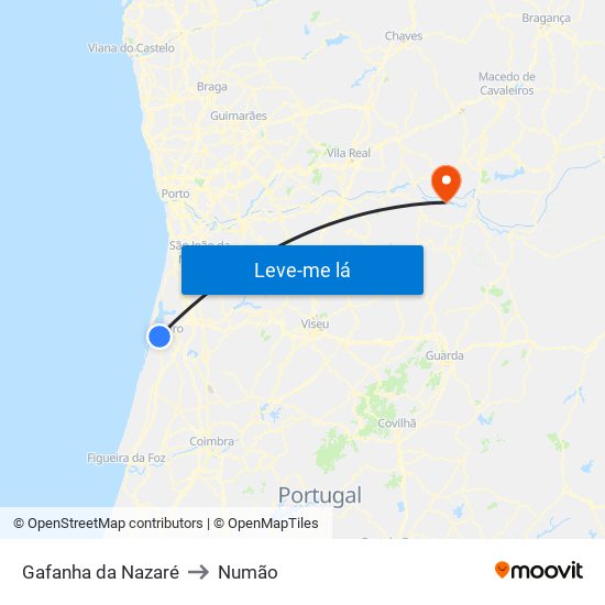 Gafanha da Nazaré to Numão map