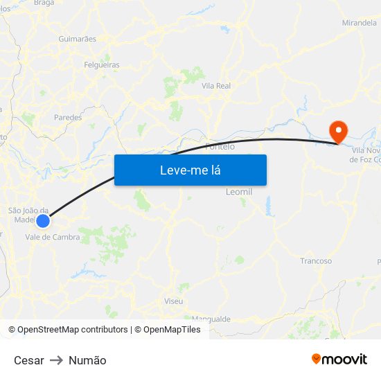 Cesar to Numão map