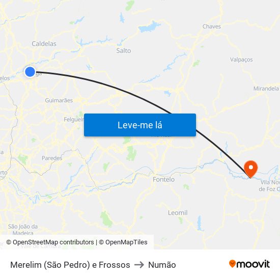 Merelim (São Pedro) e Frossos to Numão map