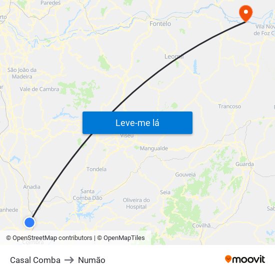 Casal Comba to Numão map