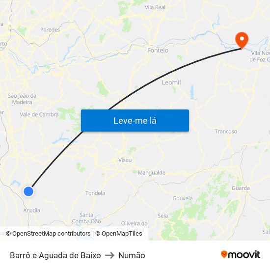 Barrô e Aguada de Baixo to Numão map