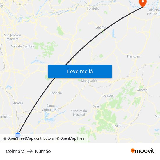 Coimbra to Numão map