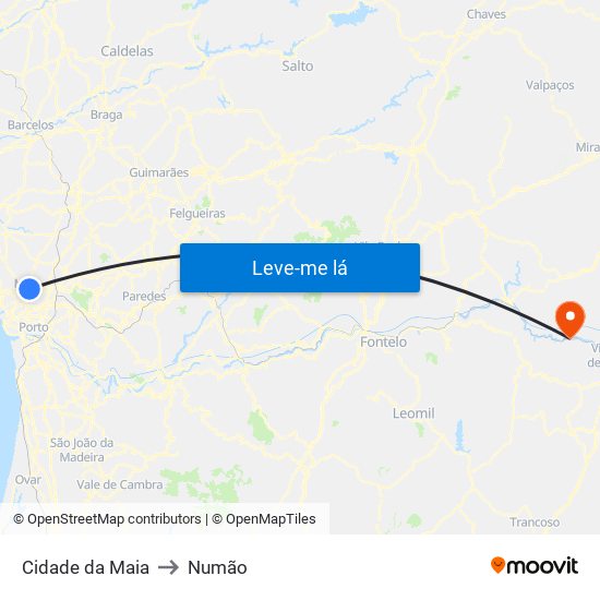 Cidade da Maia to Numão map