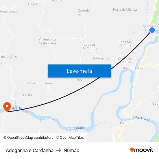 Adeganha e Cardanha to Numão map