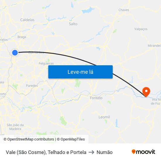 Vale (São Cosme), Telhado e Portela to Numão map